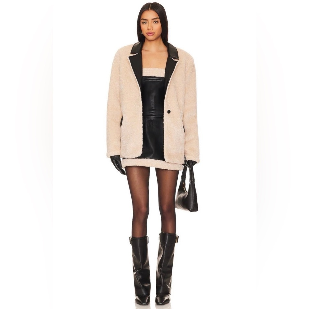 Revolve x WeWoreWhat Faux Fur Leather Sherpa Blazer Jacket Ivory/Black Size XS